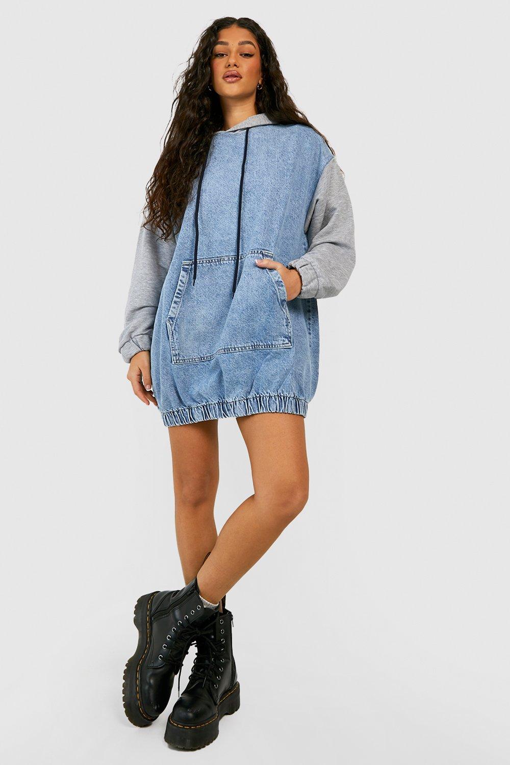 Hooded Denim Sweater Dress